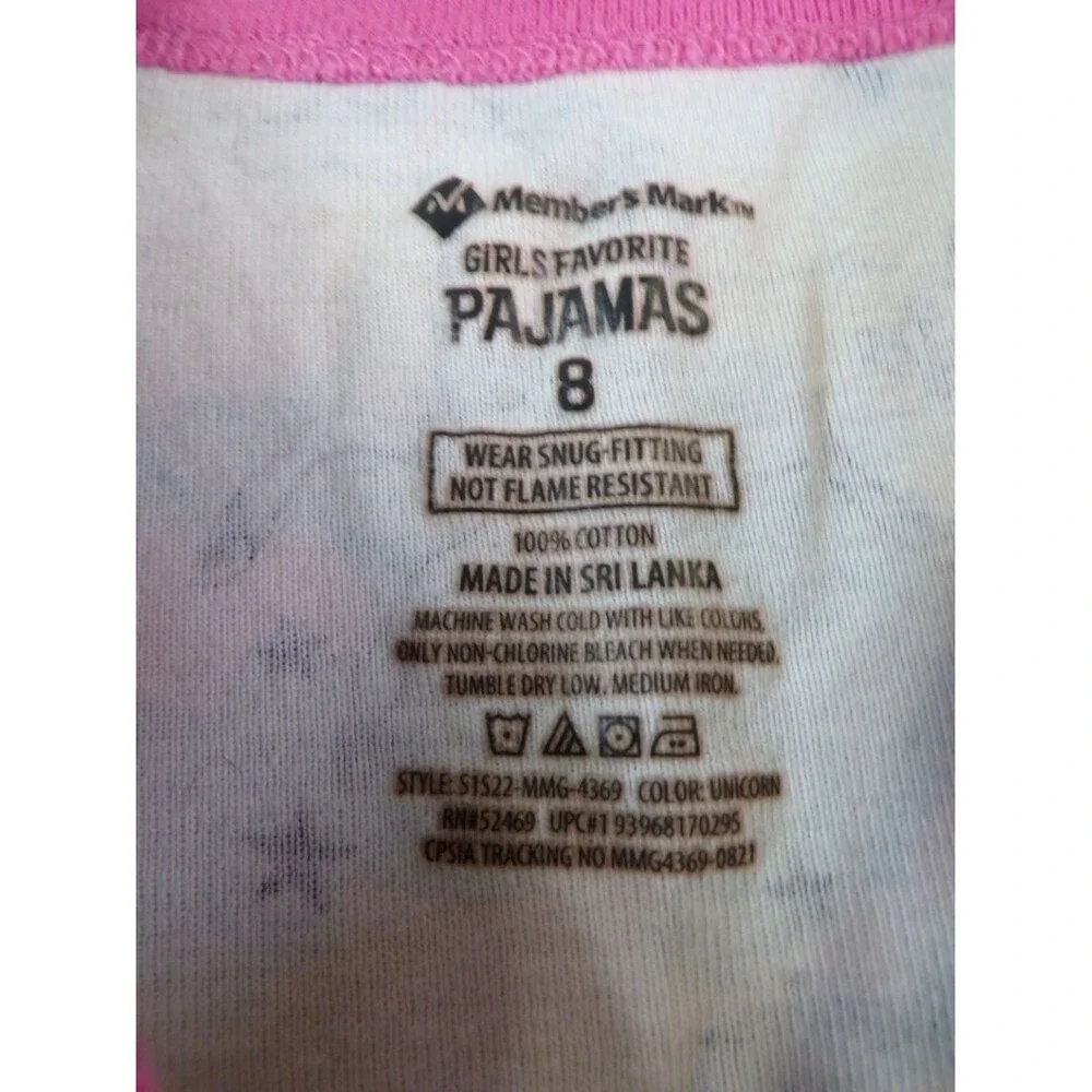 Member's Mark Girls 8 Unicorn 2-Piece Pajama Set 100% Cotton Multicolor